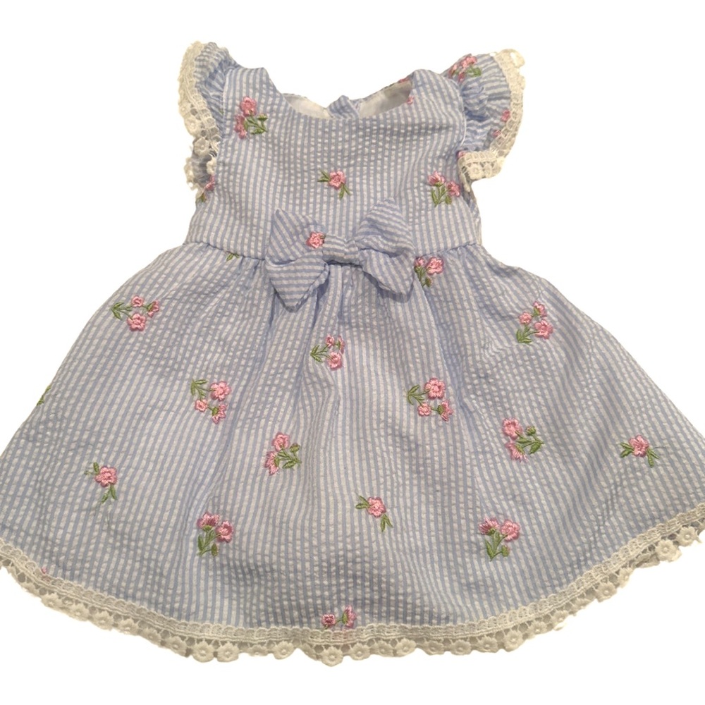 Blue dress with pink flowers
